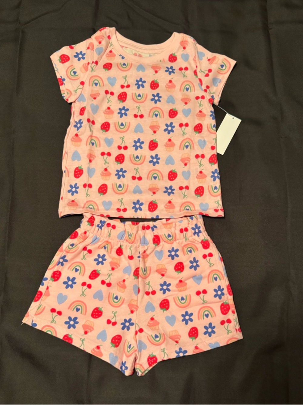 NWT-  Wonder Nation Toddler Girls 2-Piece Tee & Shorts Set, multi color 3T